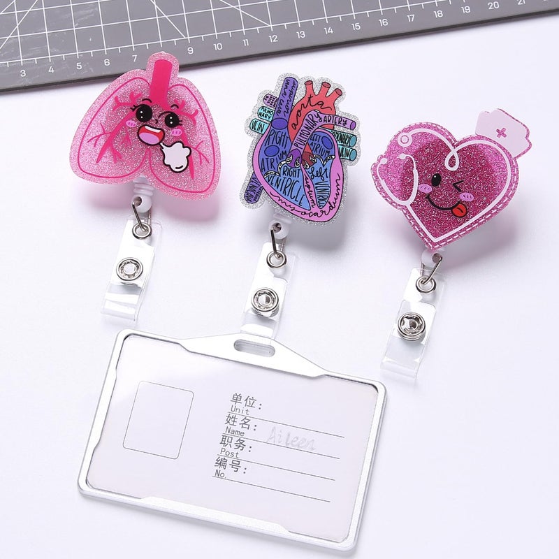 Coeufuedy 12 Pcs Cute Nurse Badge Reels Funny Acrylic Retractable Badge Holder with Alligator Clip Nurse  Cute Cool Id Tag Card Holder Clips for Doctor Student Teacher Work Office Accessories Bulk Gifts - Image 3